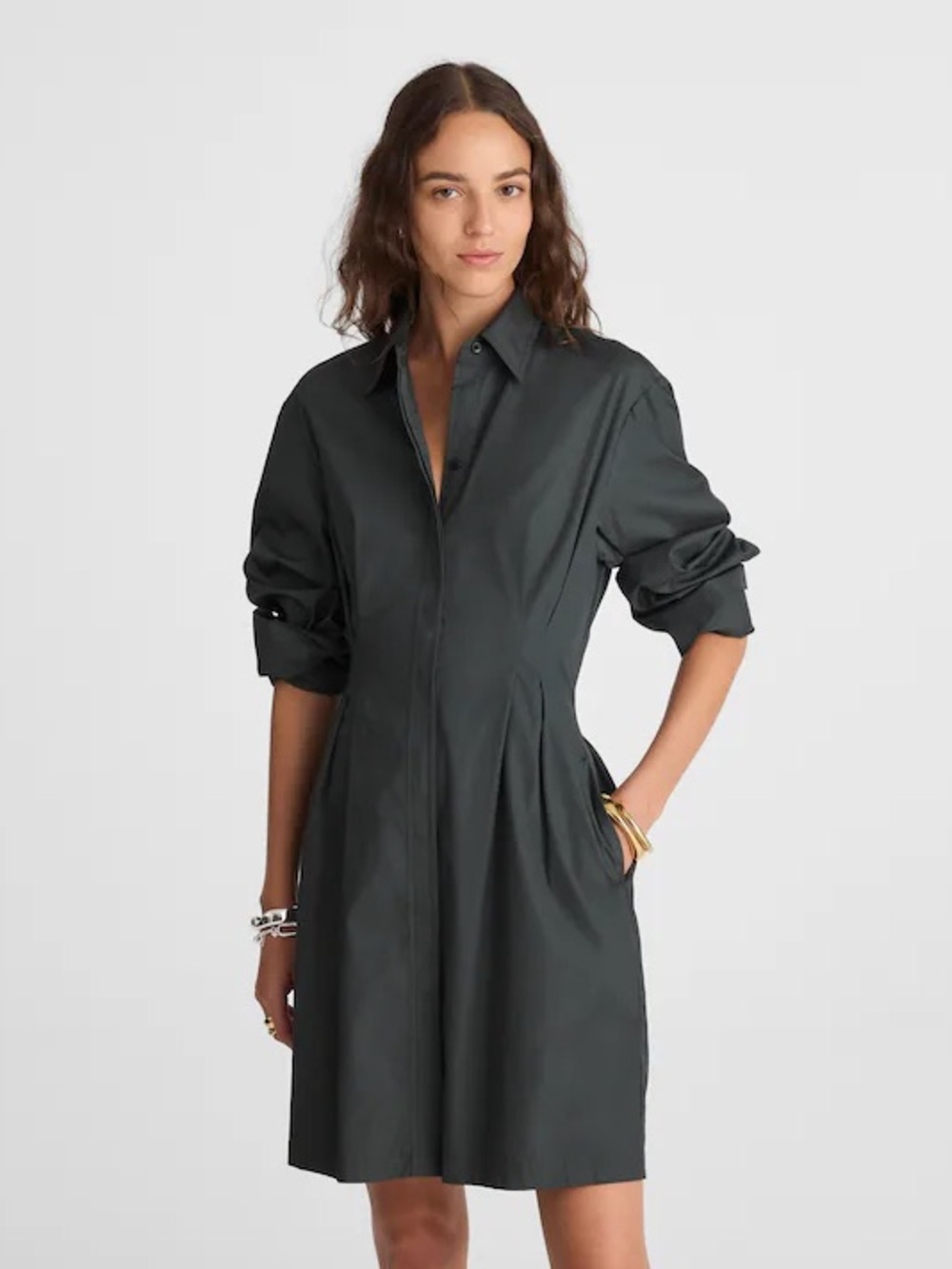 NWT Madewell Tucked Mini Shirtdress Summit Green Size 6